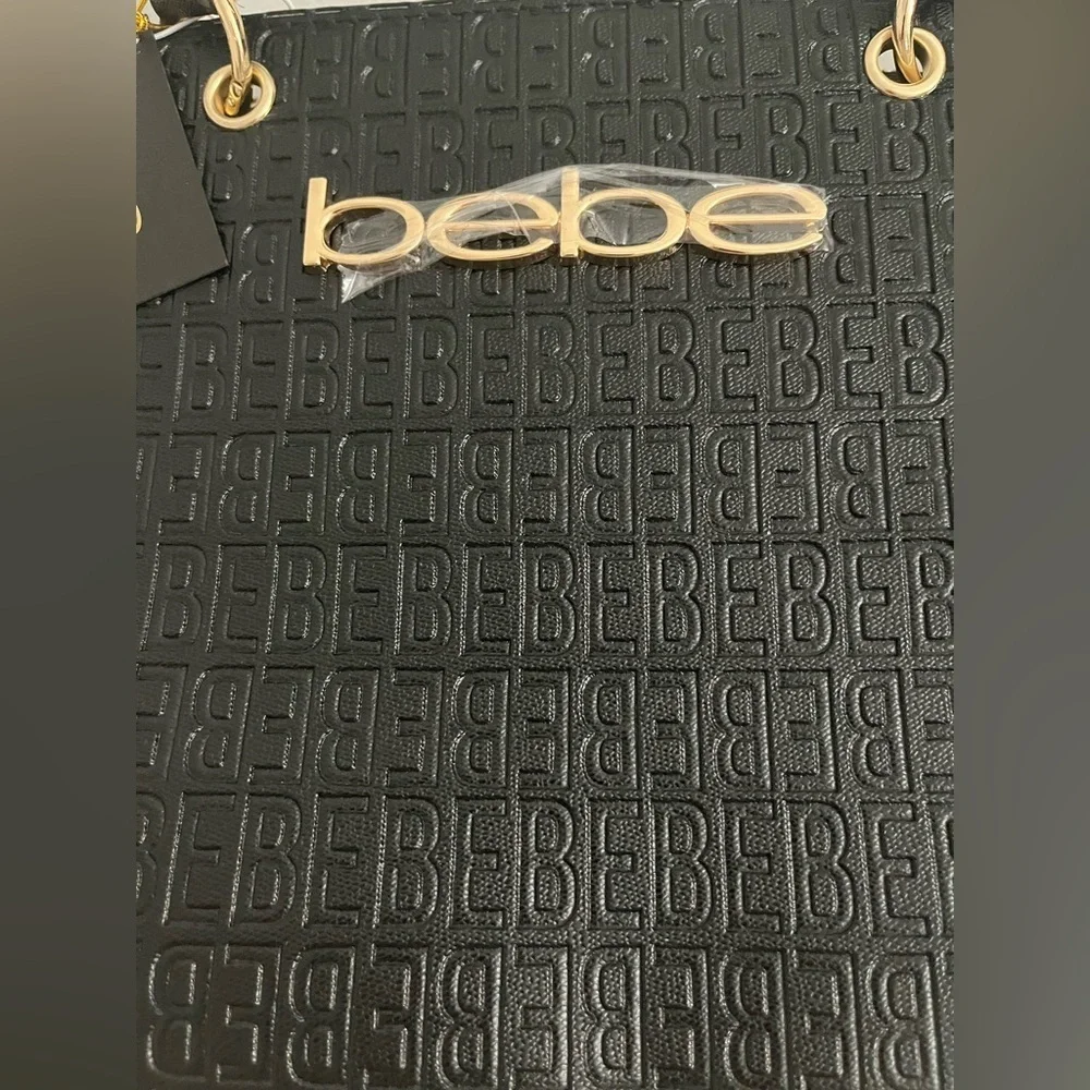 Bebe Celia Embossed Logo Satchel in Black (NWT)
